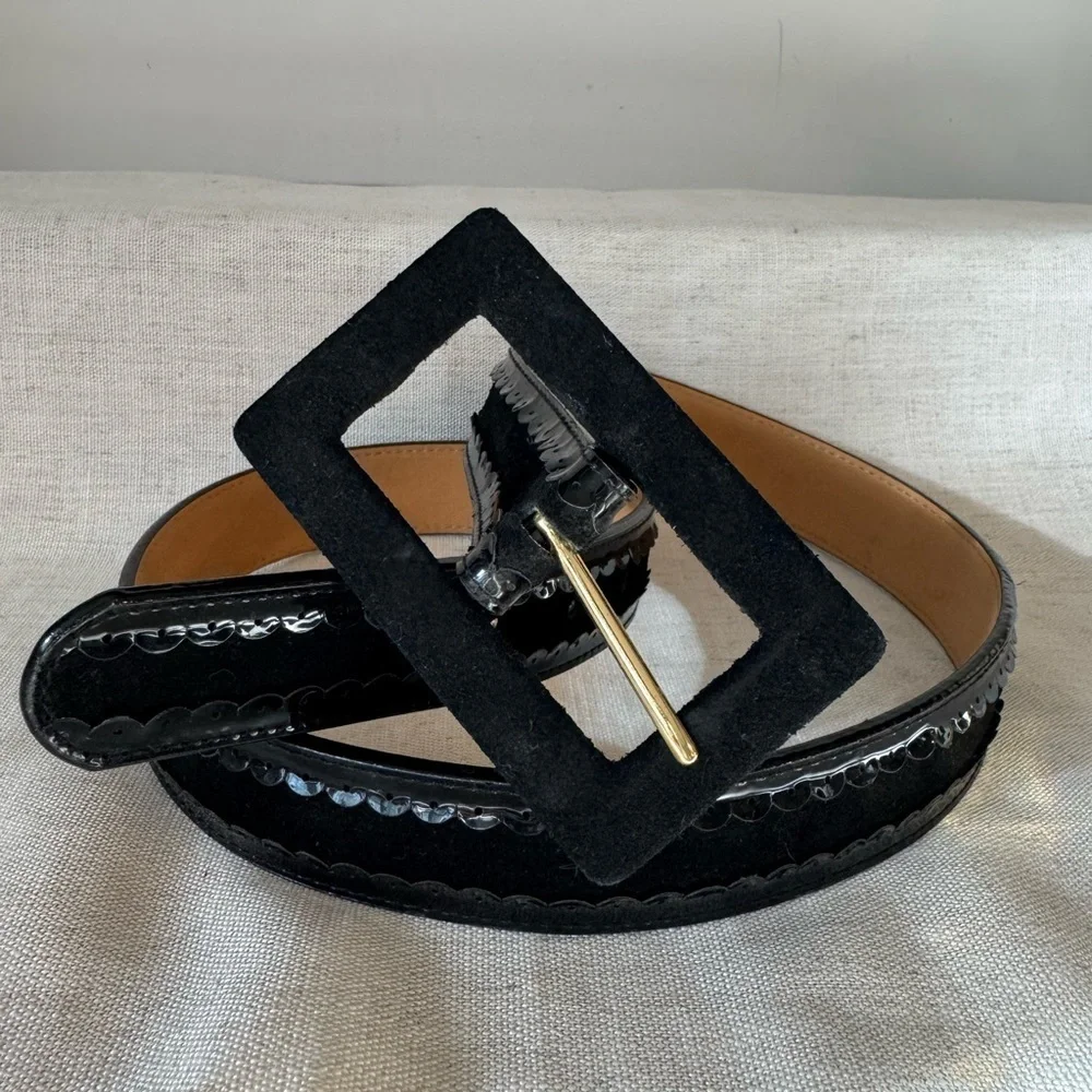 Kensie Black Suede Belt with Scalloped Edges